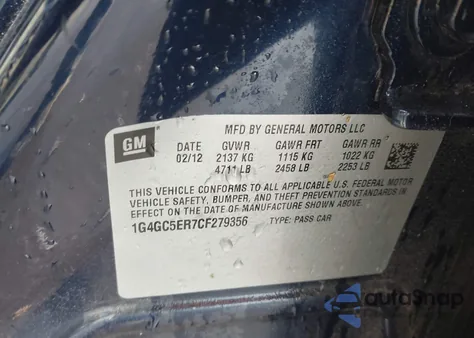 2012 Buick Lacrosse Leather Group from USA, damaged, VIN 1G4GC5ER7CF279356